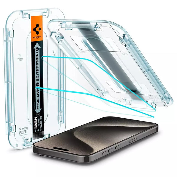 Spigen Apple iPhone 15 Pro EZ Fit Screen Protector Case Sensor Protection 2 PACK - Clear
