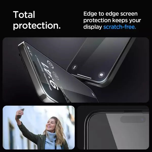 Spigen Apple iPhone 15 Pro GLAStR EZ Fit Screen Protector Case 2 PACK - Full Cover Black