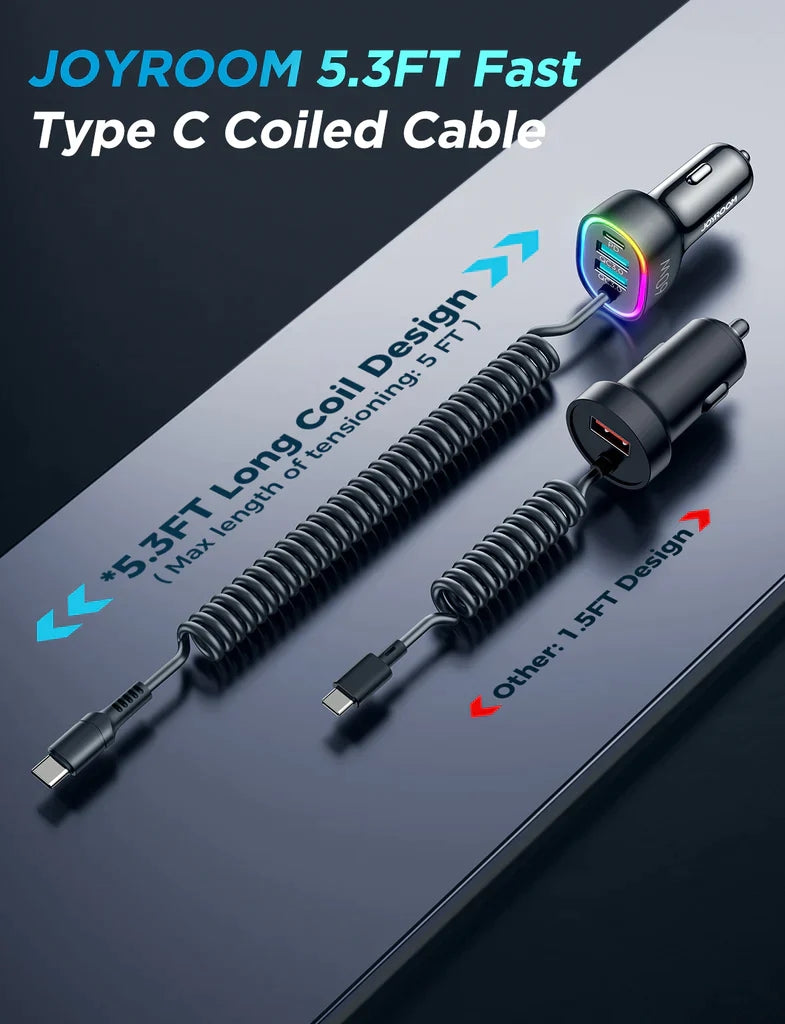 Joyroom CL19 4 In 1 PD Fast Car Charger With Coiled Type C Cable
